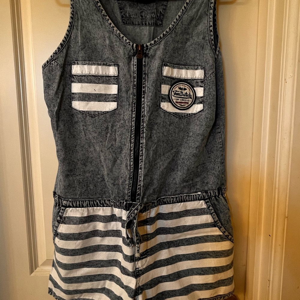 Von Dutch Denim and Striped Kids Romper